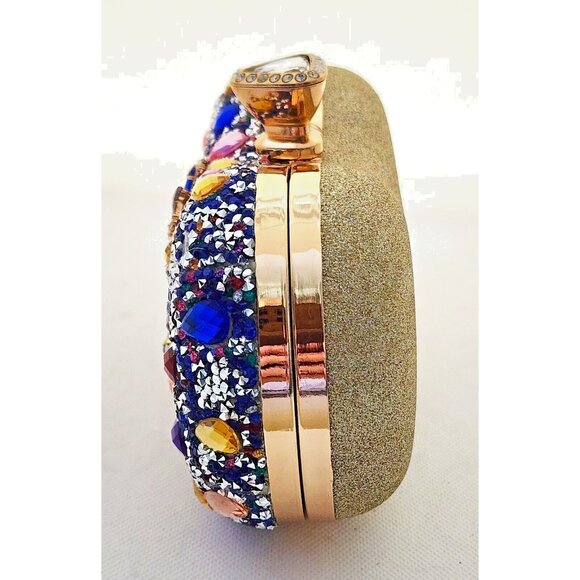 PURSE/CLUTCH-Encrusted in Rhinestones on Front-Gold Back-Shoulder Chain-Clutch - Picture 5 of 16